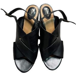 Clarks Women's Size 10 Ralene Vive Heeled Sandal Black Leather